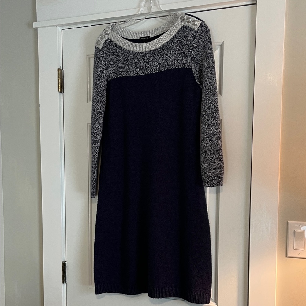 Talbots Navy and Gray Knit Sweater with Button Accents